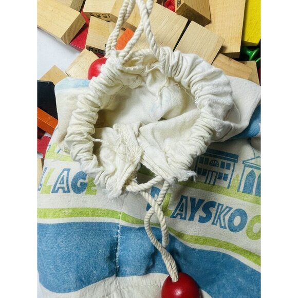 Playskool Village Bag Wooden Block 150 Piece Hotel Railroad Train Town Vintage - Picture 12 of 16